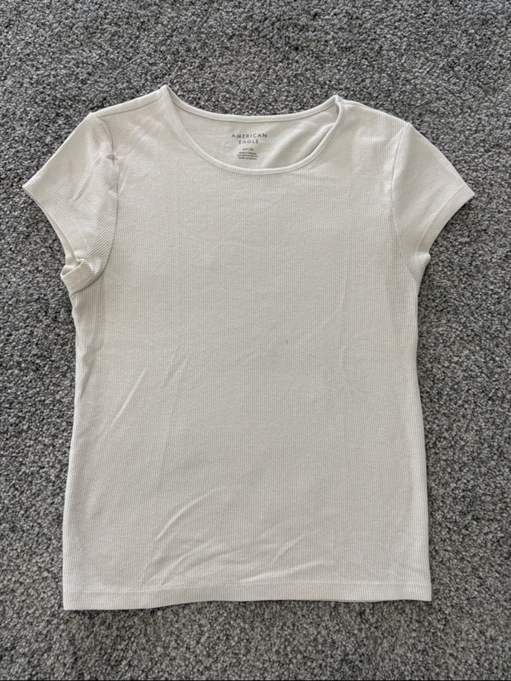 American Eagle White Short Sleeve Ribbed Crewneck Top